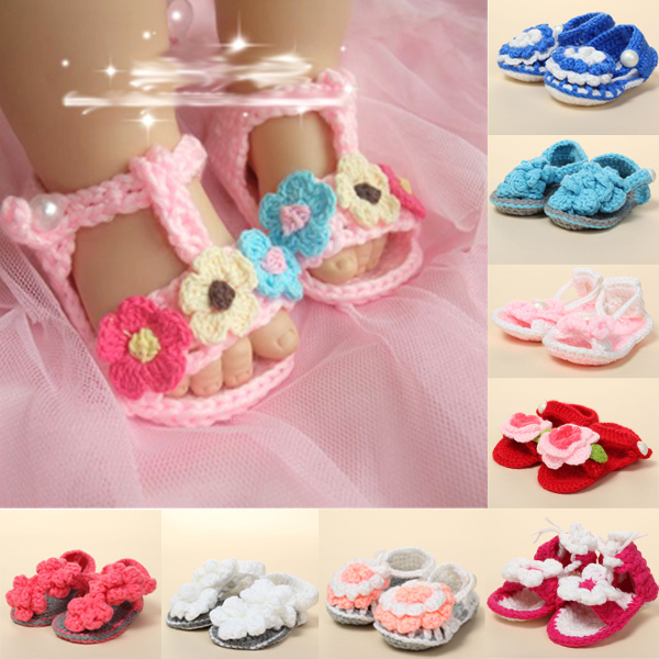 

Baby Toddler Handmade Sandals Crochet Knit Flower Shoes