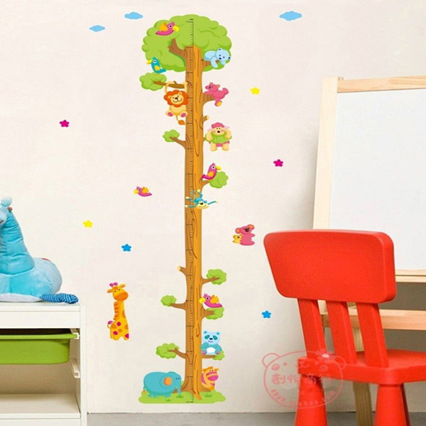 

Мультфильм животных дерево стены стикеры детская игровая измерения стикер стены