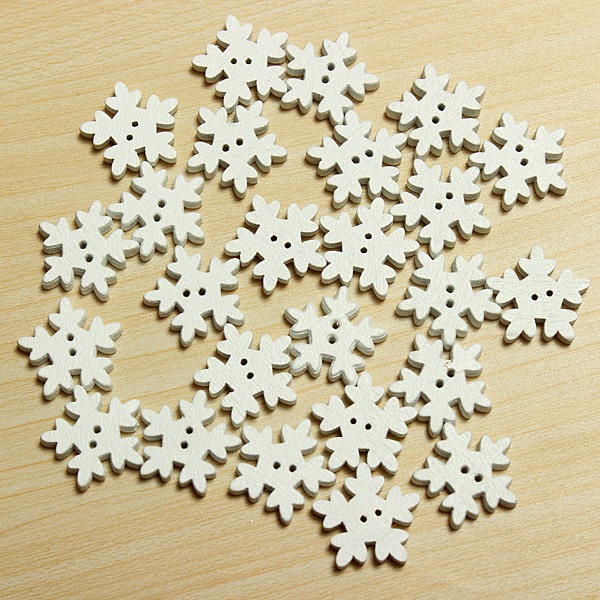

25 Christmas White Wooden Snowflake Buttons 2 Holes DIY Sewing Craft