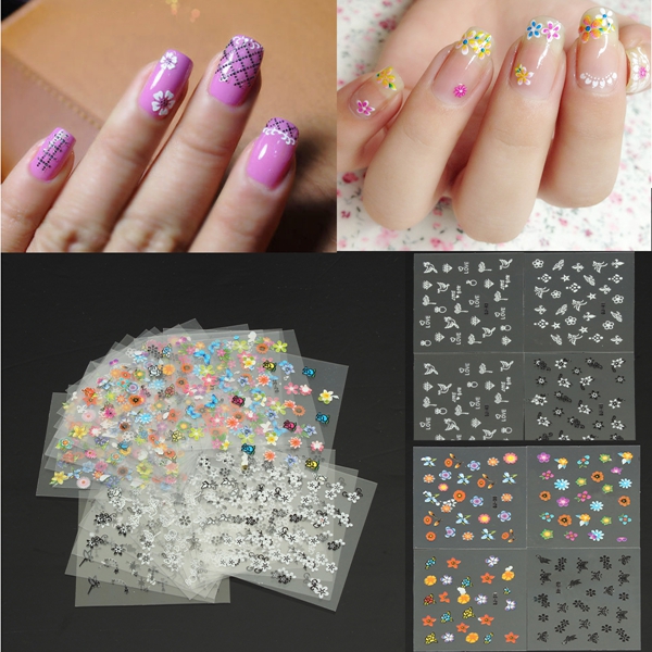 30 Sheet DIY Colorful Nail Art 3D Stickers Tips Flower Decoration Decals