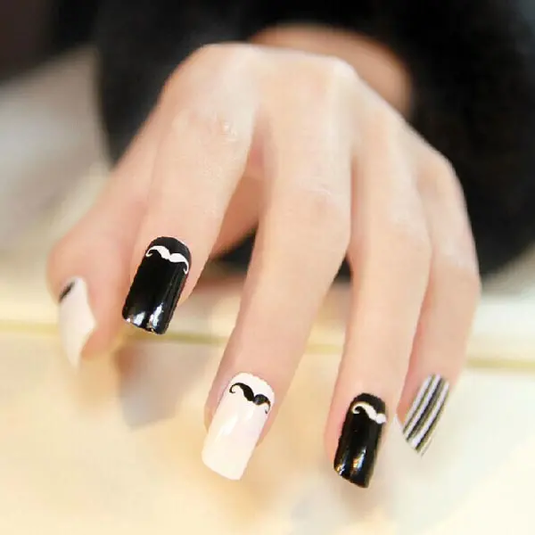Black White Feather Mustache Lady Design Nail Sticker Decal