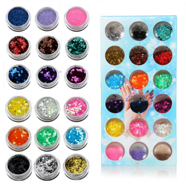 

18 цветов ногтей Звездный фрагмент гибридного блестящий блеск порошок комплект