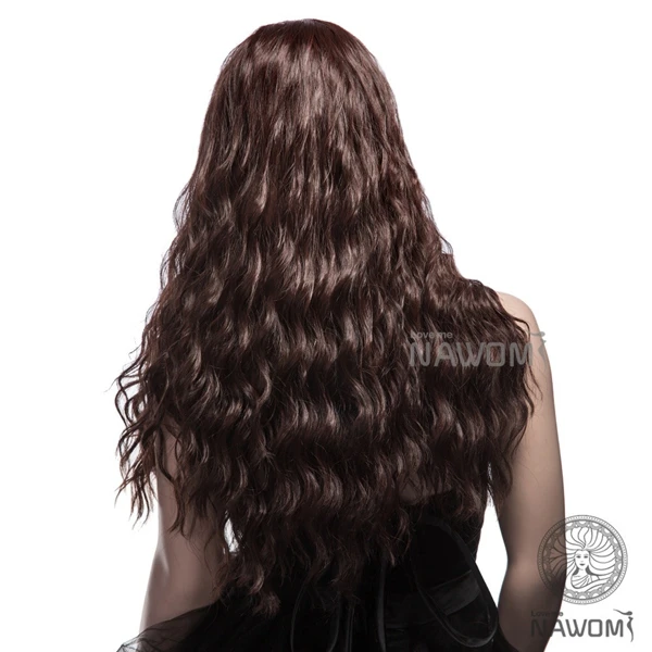 NAVIS Long Curly Brown Synthetic Hair Wig Matt High-Temperature Wavy Side Bang Wigs