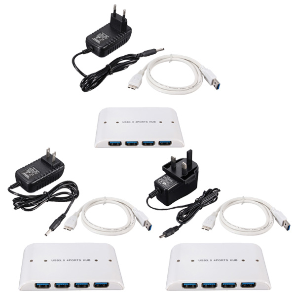

4-портовый USB 3.0 концентратор с адаптер питания ЕС/Великобритания/США Plug