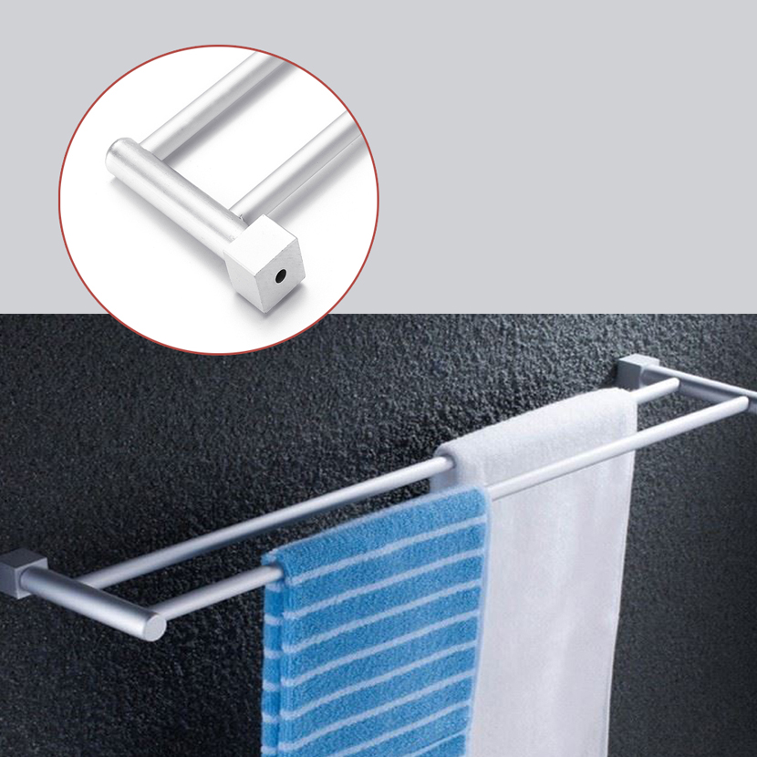 

Bathroom Double Towel Rail Rack 2 Bar Space Aluminum Hanger Wall Mounted Towel Shelf Bath Rails Bars Holder