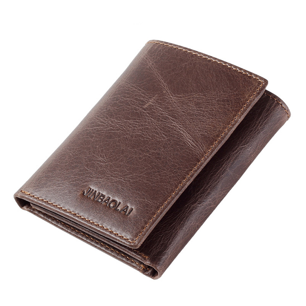 

JINBAOLAI Men Genuine Leather Minimalist Tri-fold Wallet Classic Vintage Multicard Card Holder
