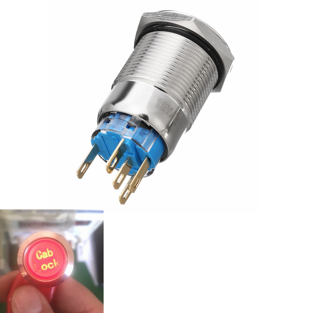 12V 19mm 5 Pin LED Light Fire Missiles Push Button Switch Momentary Metal  *