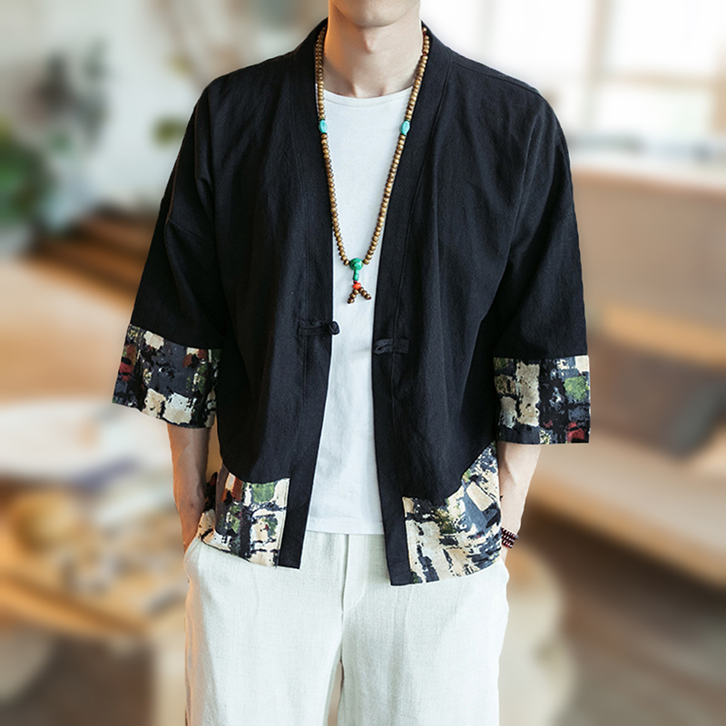 

Мужская хлопчатобумажная лента для печати Splice Chinese Style Jacket Coat