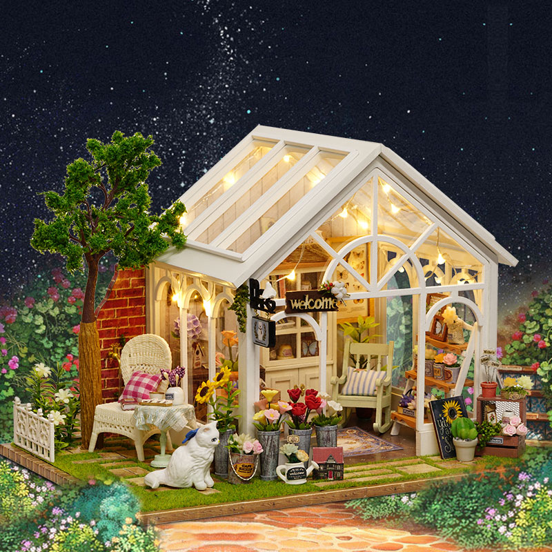 

CuteRoom A-063-C Саншайн Парниковый цветочный магазин DIY Кукольный дом с музыкальным освещением Миниатюрный подарок