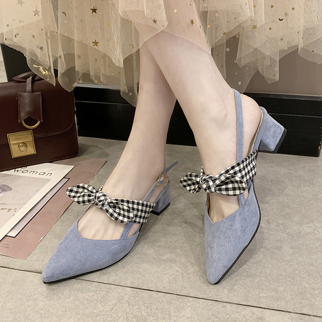 

Season New High Heel Female Bow Thick With Pointed Back Air Fashion Sandals Baotou Women's Shoes
