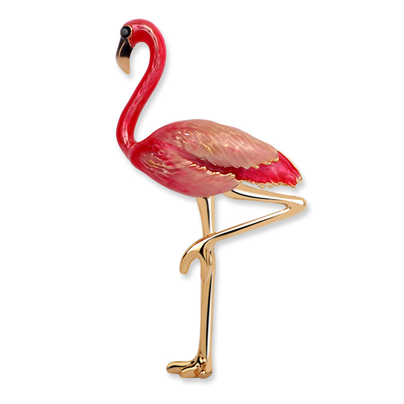 

Trendy 24K Gold Colorful Enamel Flamingo Bird Brooch Pins