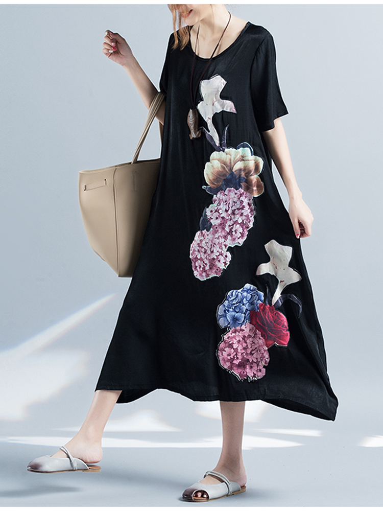 

Женское Цветочный отпечатанный хлопок Платье Scoop Шея Casual Платьеes