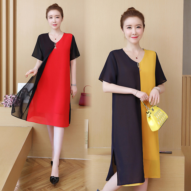 

Mother Loaded Short-sleeved Dress New 40 Years Old 50 Middle-aged Women's Large Size Chiffon Skirt Mother's Day Clothes