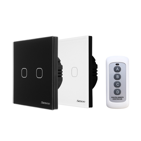 

SESOO SY6-02-D EU/UK Standard 2 Gang 1 Way RF433 Remote Smart Wall Switch Wireless Remote Control Switches Work With Broadlink RM Pro