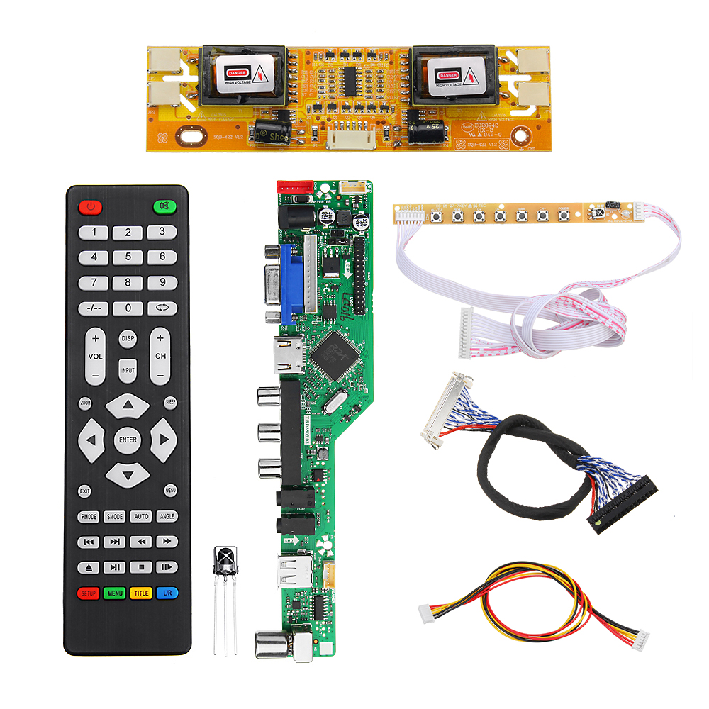 

T.RD8503.03 Universal LCD LED TV Controller Driver Board TV/PC/VGA/HDMI/USB+7 Key Button+2ch 8bit 30 LVDS Cable+4 Lamp Inverter