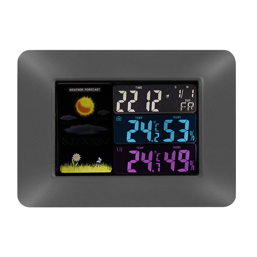 

Multi-functional Wireless Digital Thermometer Hygrometer Colorful LCD Weather Forecast Clock with Alarm Snooze Calendar Function