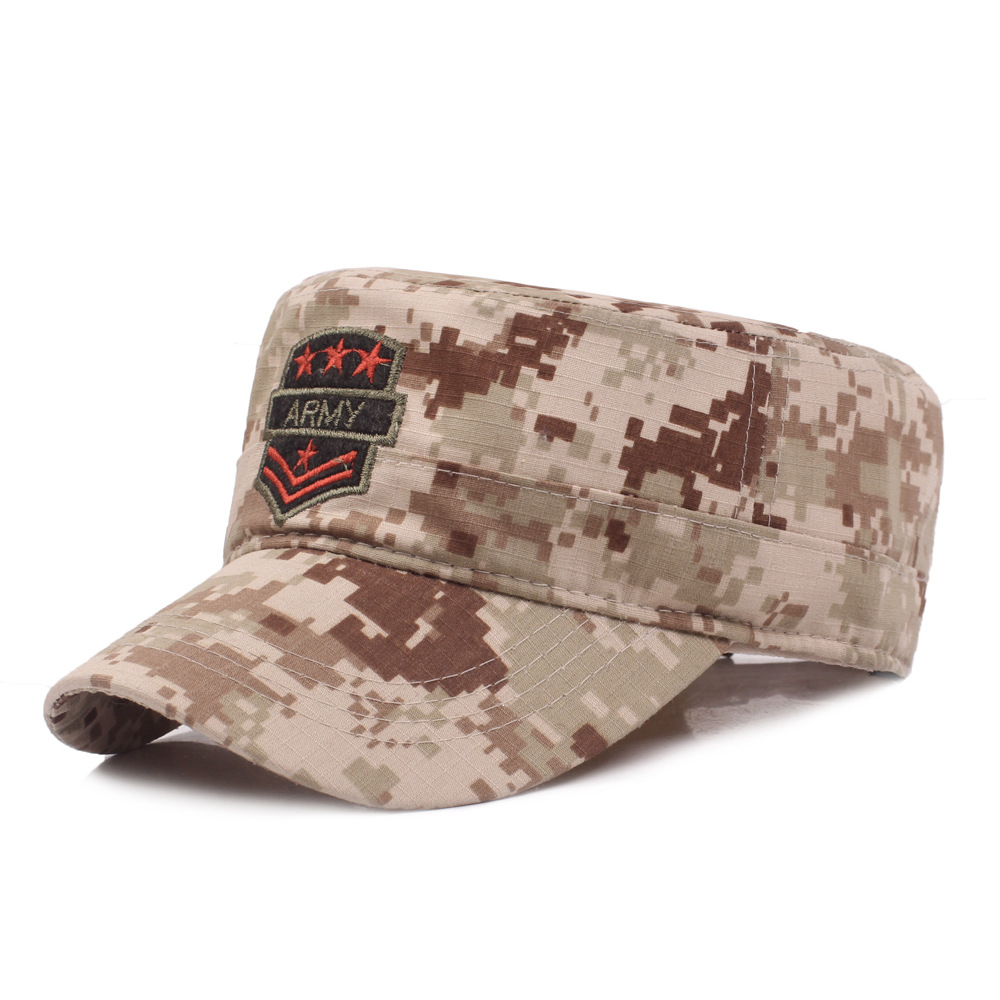 

Flat Top Cap Solid Brim Army Cadet Style Military Hats