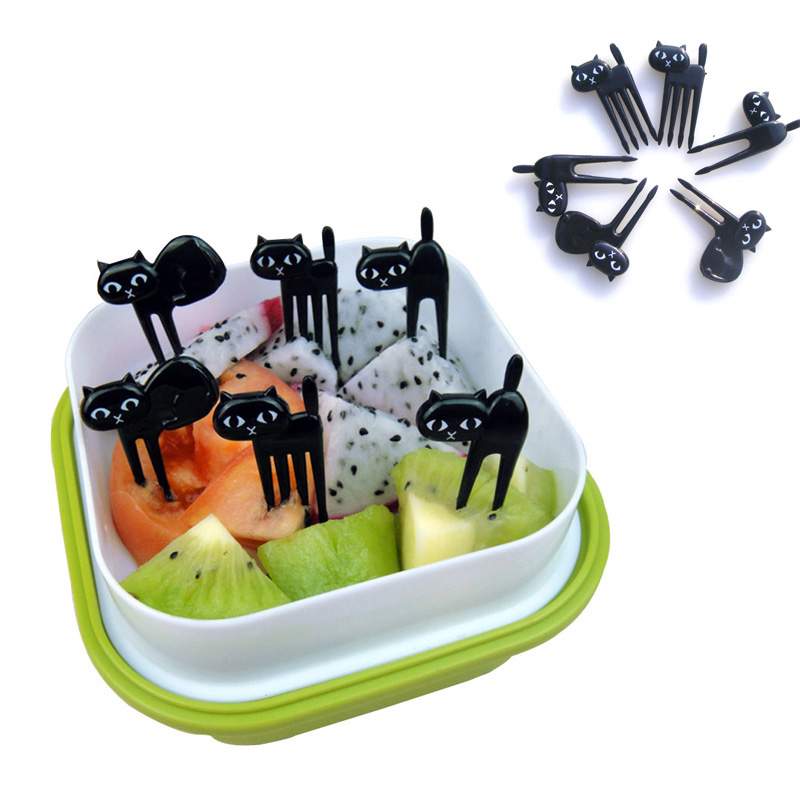 

6Pcs Mini Animal Fork Fruit Picks Cute Cartoon Black Cat Children Fork Toothpick Bento Lunch Box Decor Accessories
