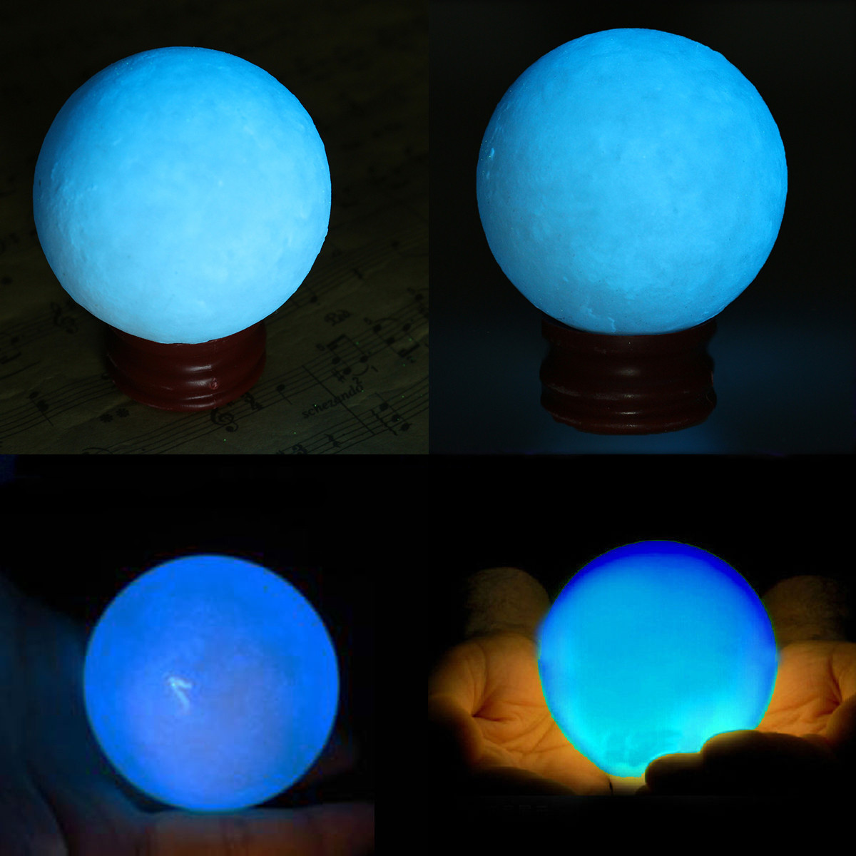 

50mm Blue Glow In Dark Stone Luminous Pearl Quartz Crystal Sphere Ball Night Pearl