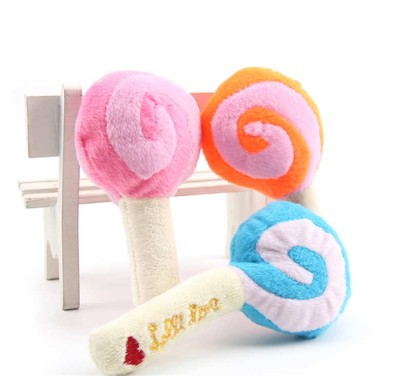 

Dog Puppy Chew Toy Squeaky Plush Sound Cute Lollipop Design Squeaking Honking Cachorro Pet Toys Puppies Dogs Squeaker