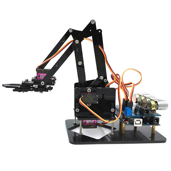 

URUAV DIY 4DOF Robot Arm 4 Axis Acrylic Rotating Mechanical Robot Arm With Arduino R3 4PCS Servo