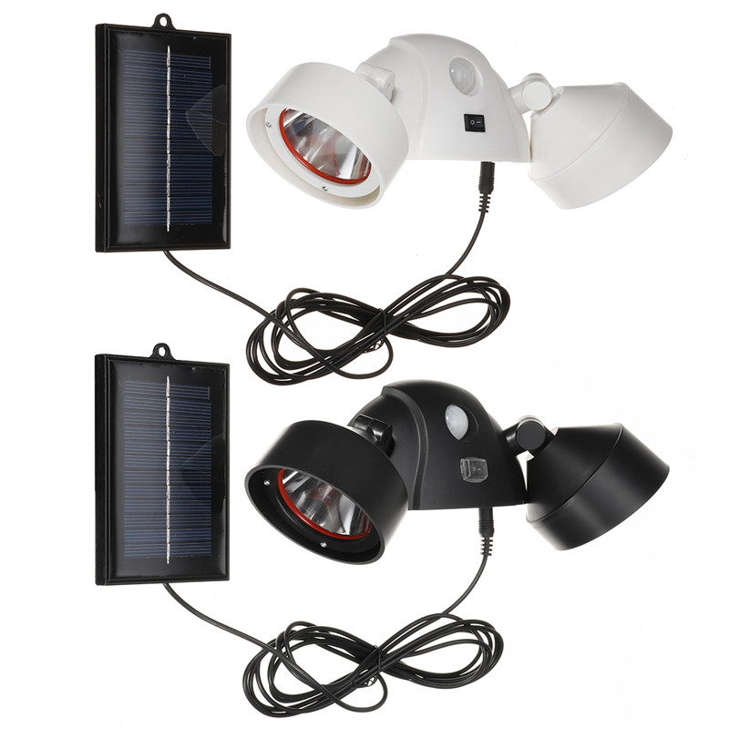 

5W Солнечная Мощность Dual Head LED Домашний свет безопасности PIR Движение Датчик На открытом воздухе Стена Лампа