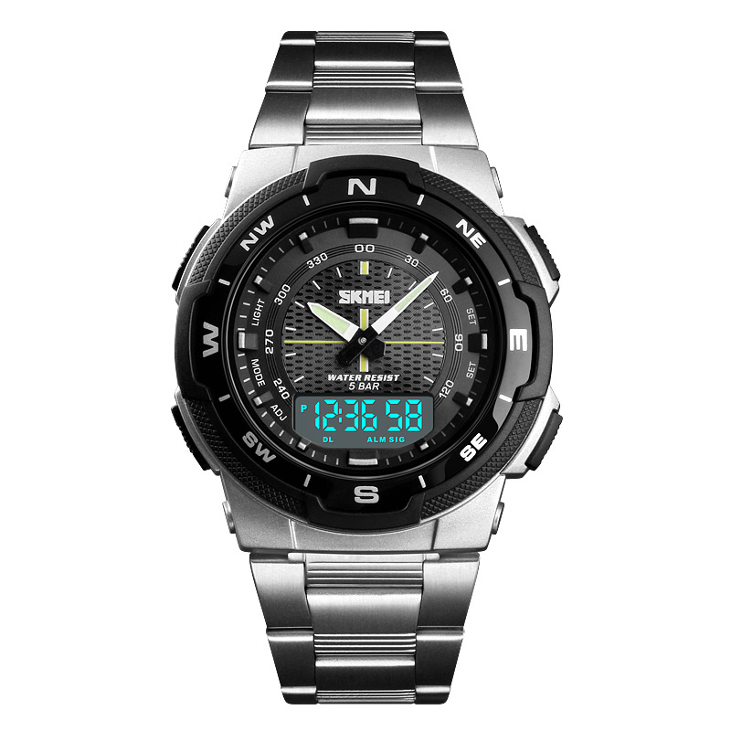 

SKMEI 1370 Нержавеющая сталь Водонепроницаемы Chrono Dual Digital Watch Бизнес Стиль Мужские наручные часы
