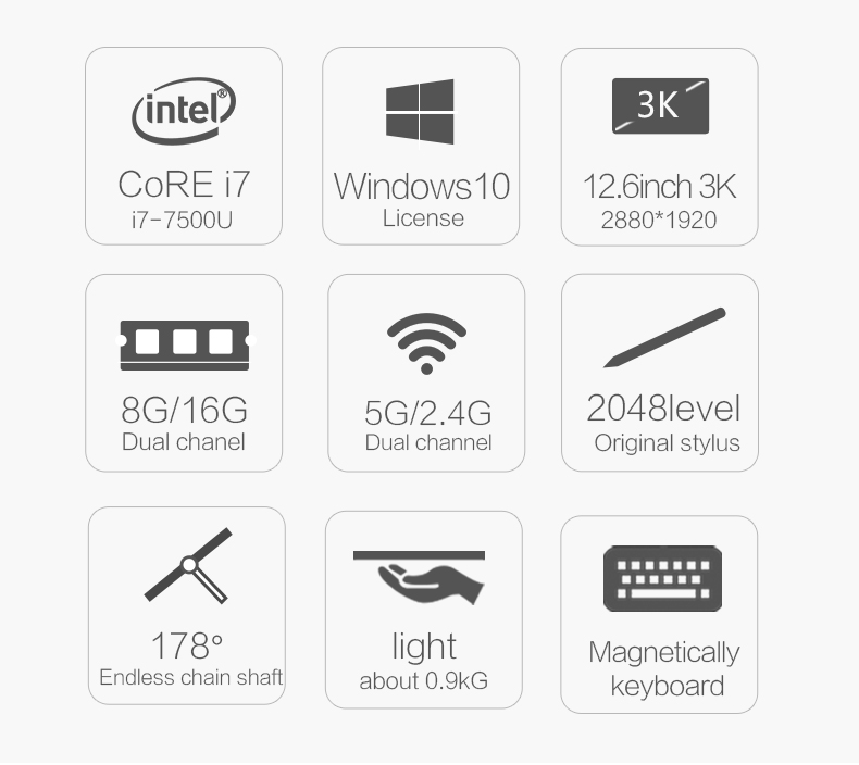 Original Box VOYO VBook i7 Plus Intel Core I7-7500U 8G RAM 256G SSD 12.6 Inch Windows 10 Home Tablet 12