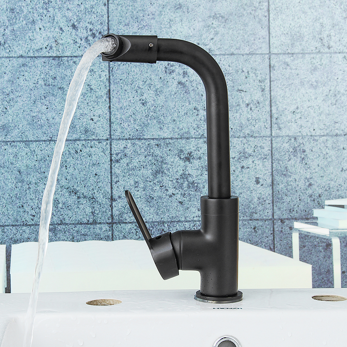 

Kitchen Bathroom Basin Sink Faucet Bath Cold/Hot Mixer Water Tap 360° Rotation Black Matte