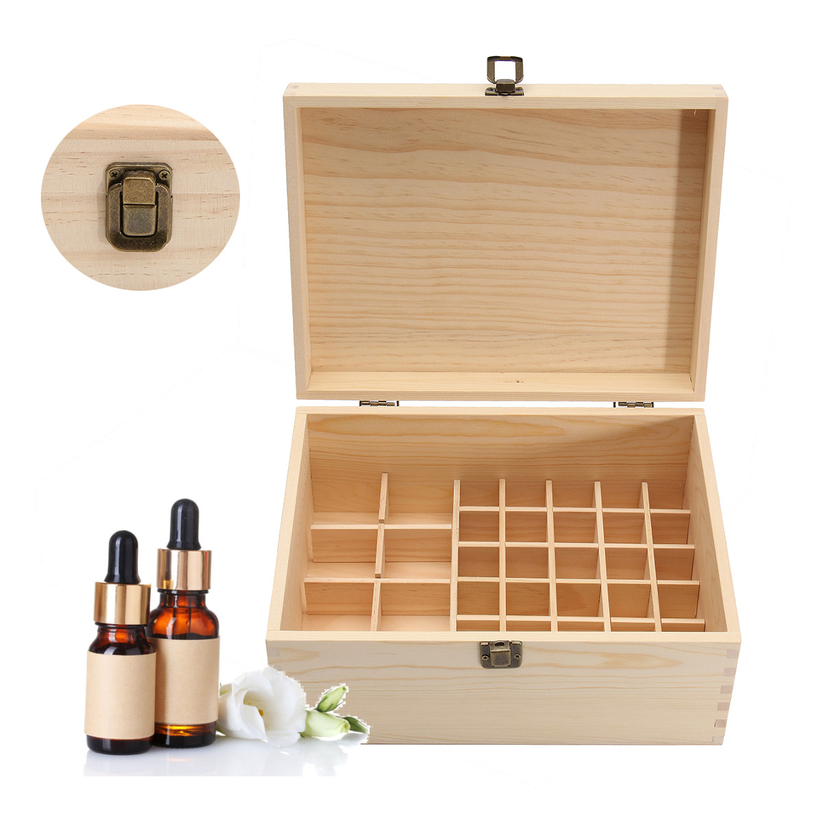 

38 Grids Wooden Bottles BoxContainer Organizer Storage for Essential Oil Aromatherapy