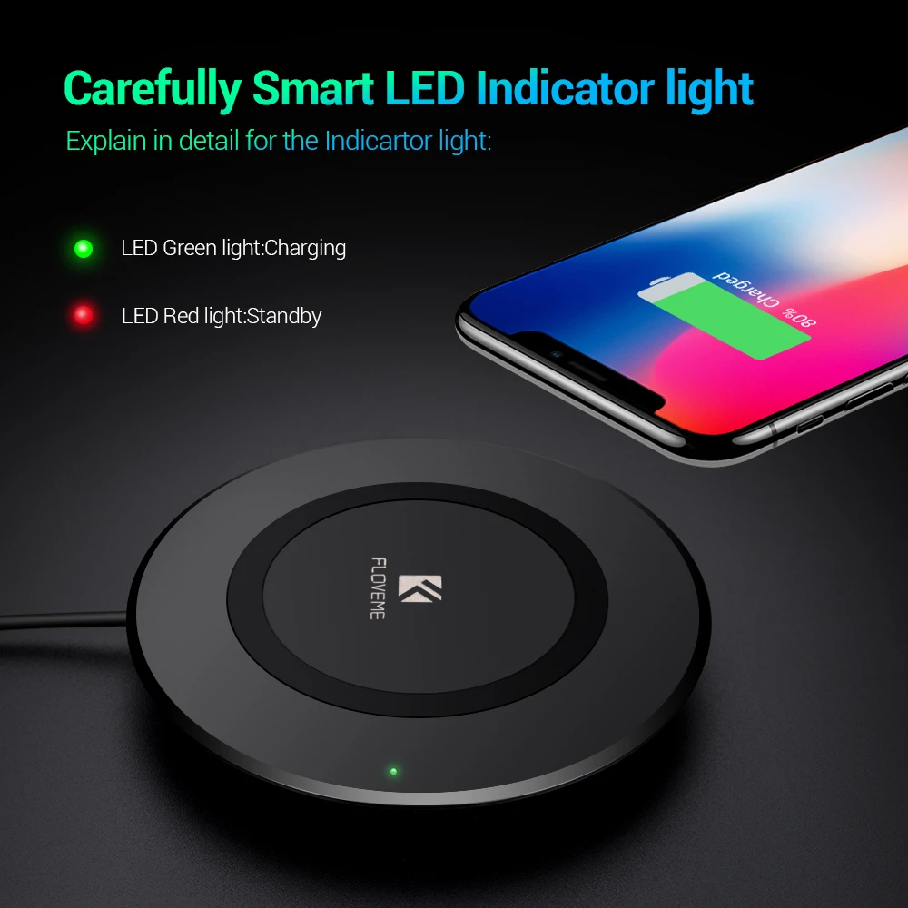 FLOVEME LED Light Qi Wireless Charger Mobile Phone Charging Pad Dock For iPhone X 8Plus Samsung S8