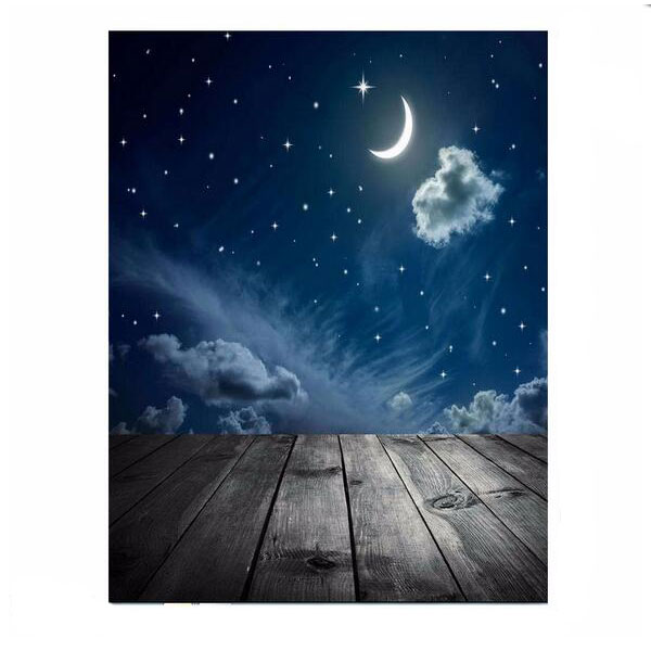 

3x5ft Виниловая луна Звезда Деревянная фотография фона Фон Студия Prop