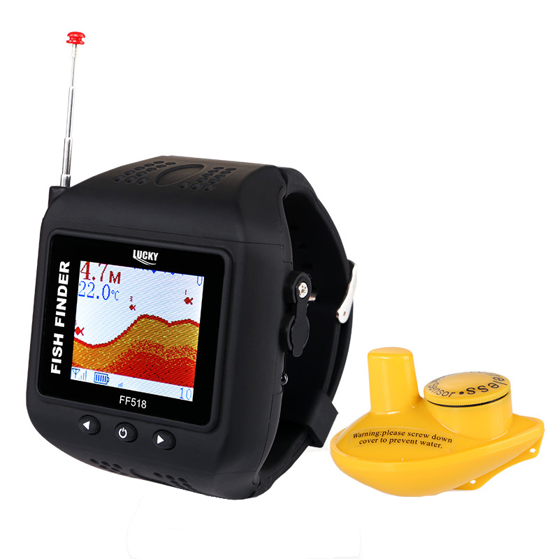 

Lucky FF518 RU Watch Type Sonar Fish Finder English Russian Version Sonar Wireless / clock Colored Display