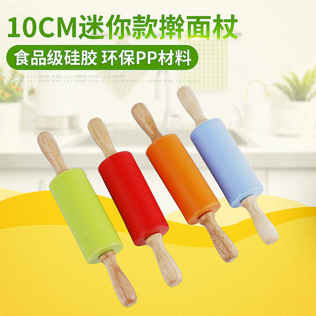 

Tube Length 10cm Mini Silicone Rolling Pin Solid Wood Handle Roller Type Flour Stick Baking Tools Non-stick Stick