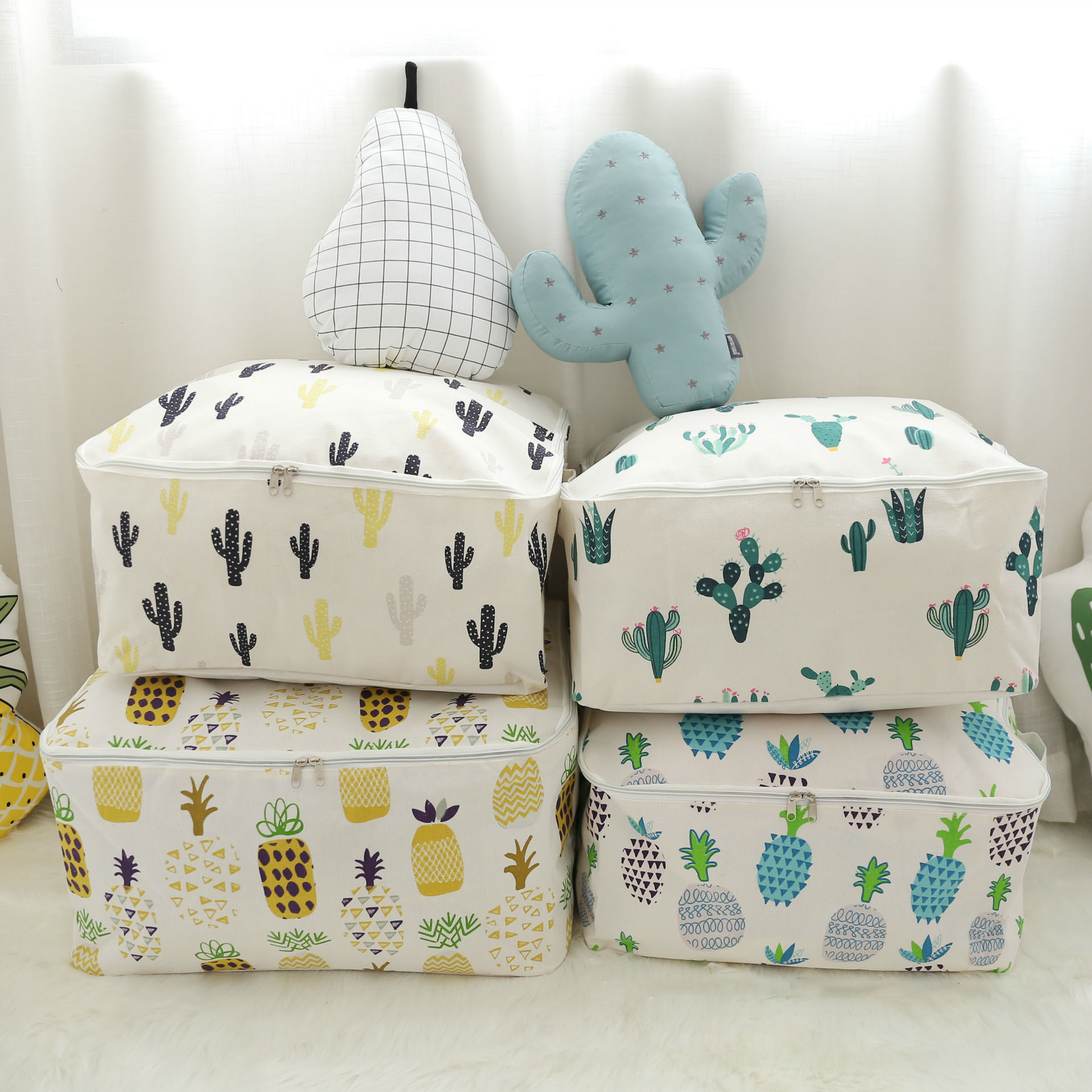 

Honana Signature Cotton Storage Bag Portable Folding Organizer Quilt Bag Pouch Washable Container Japanese Style