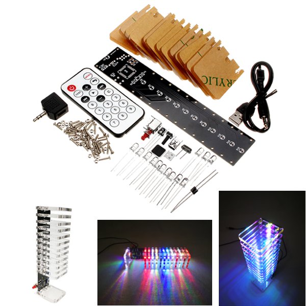 

13 Segments Audio Light Column SCM Light Cube Set Remote Control DIY Electronic Music Spectrum Kit Support Offline Animation Night Light Mode With Transparent Acrylic Shell