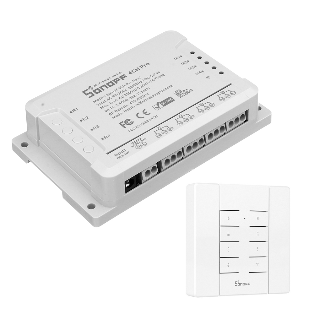 

SONOFF® 4CH Pro R2 10A 2200W 2.4Ghz 433MHz RF Inching/Self-Locking/Interlock Smart Home Module WIFI Wireless Switch With