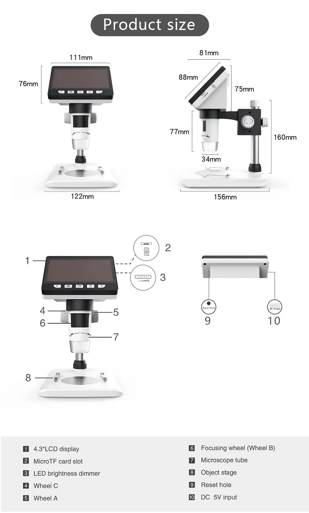 MUSTOOL G700 4.3 Inches HD 1080P Portable Desktop LCD Digital Microscope Support 10 Languages 8 Adjustable High Brightness LED With Adjustable Bracket 19
