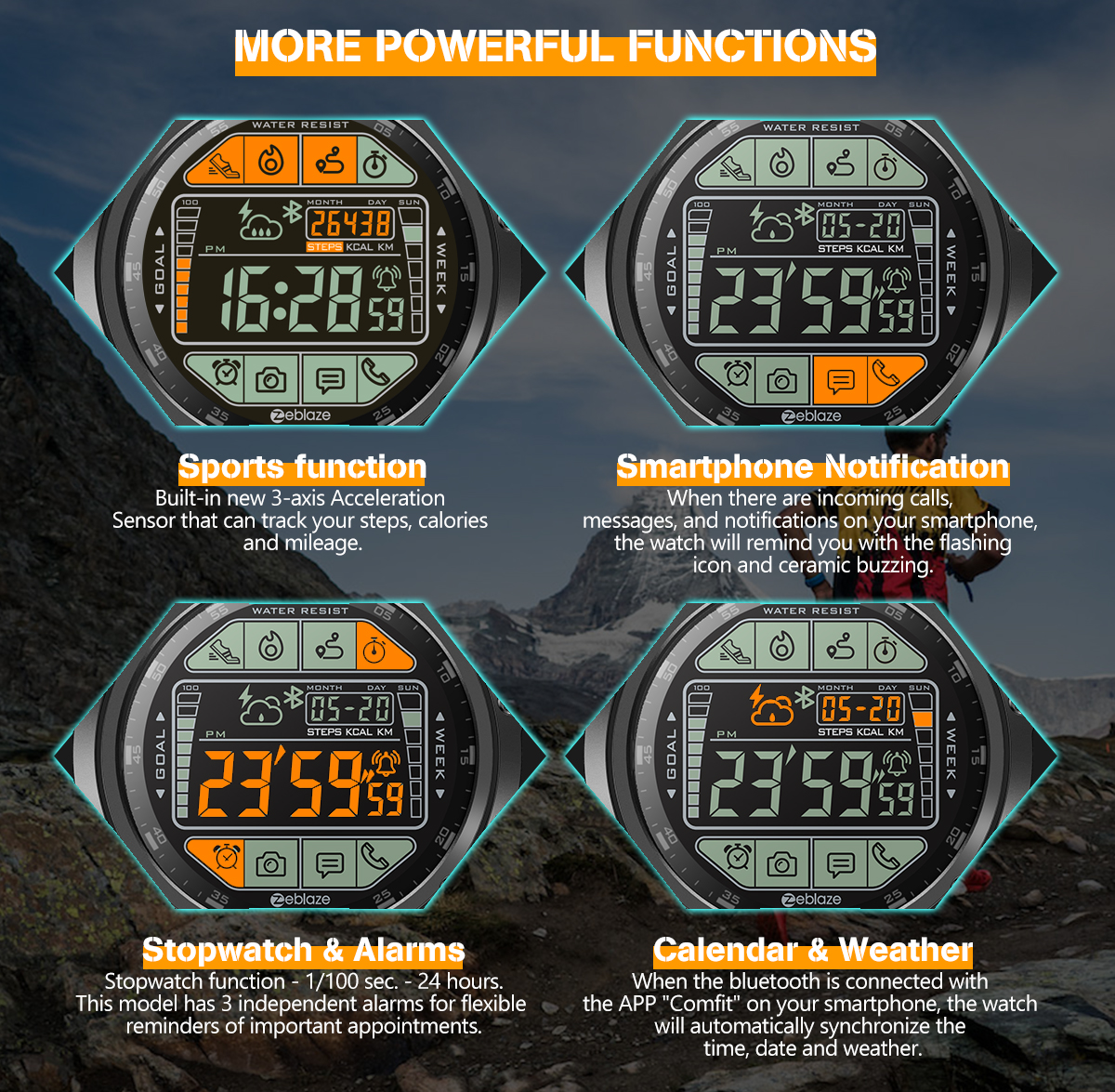 Zeblaze VIBE 3S Absolute Toughness Real-time Weather Display Goals Setting Message Reminder 1.24inch FSTN Full View Display Outdoor Sport Smart Watch 21