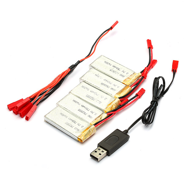

5 x 750mAh Battery & USB Charging Cable Set for JJRC H12C-5 H12W JXD 509 509G 509V RC Quadcopter