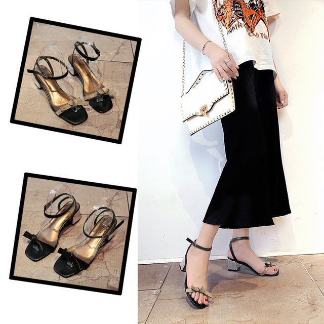 

Season New Style With Thick With Wild Sandals Female Word With Open Toe Hollow Ladies High Heel Women's Shoes