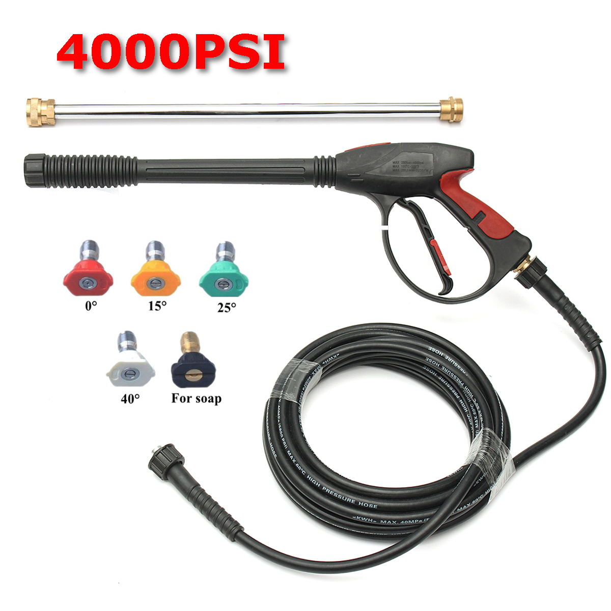 4000 PSI Lanceur à pistolet à haute pression / Kit de 8 m de tuyaux / baguettes pour le nettoyage de voitures 