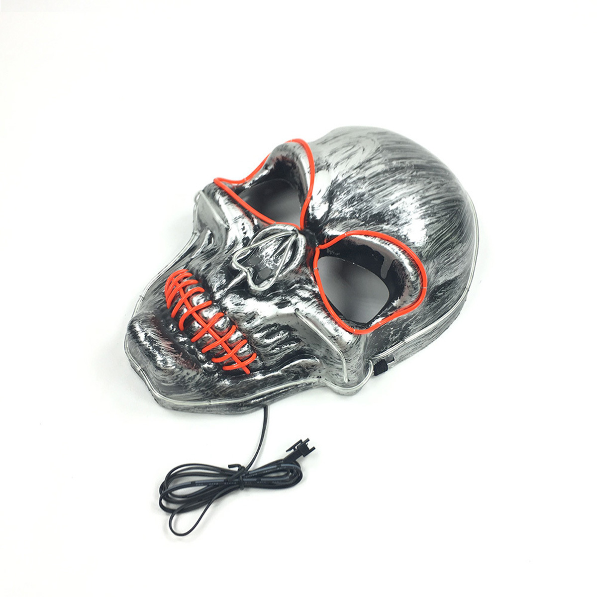 

Silver Light Up LED Skeleton Skull Mask Halloween Holiday Light Costume Accessory