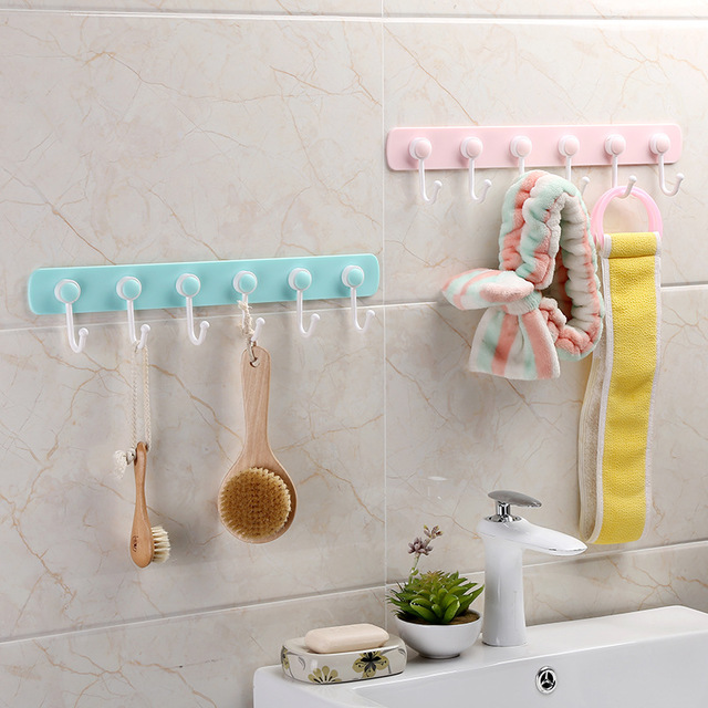 

Creative Viscose Six-link Hook Kitchen Wall Hook Hook Door Free Punching No Trace Strong Paste Row Hook