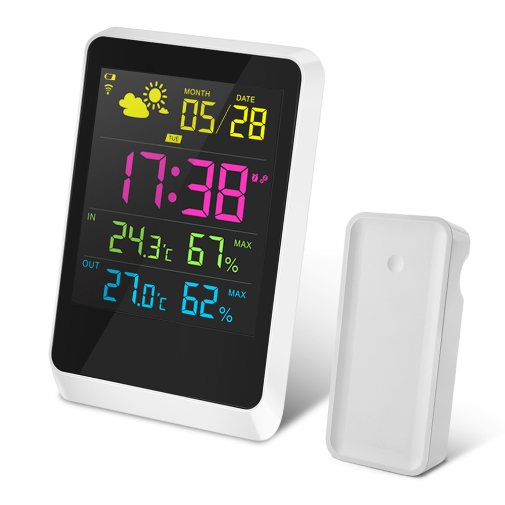 

DIGOO DG-TH11200 HD Colorful Mini Weather Station Outdoor Indoor Thermometer Hygrometer Temperature Humidity Sensor Clock with Snooze Function Calendar