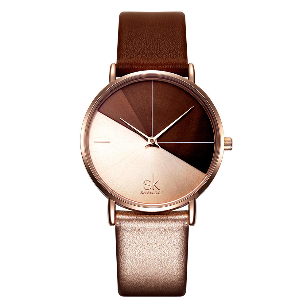 

SKENGKE SK K0095 Leather Band Irregular Clock Quartz Watch