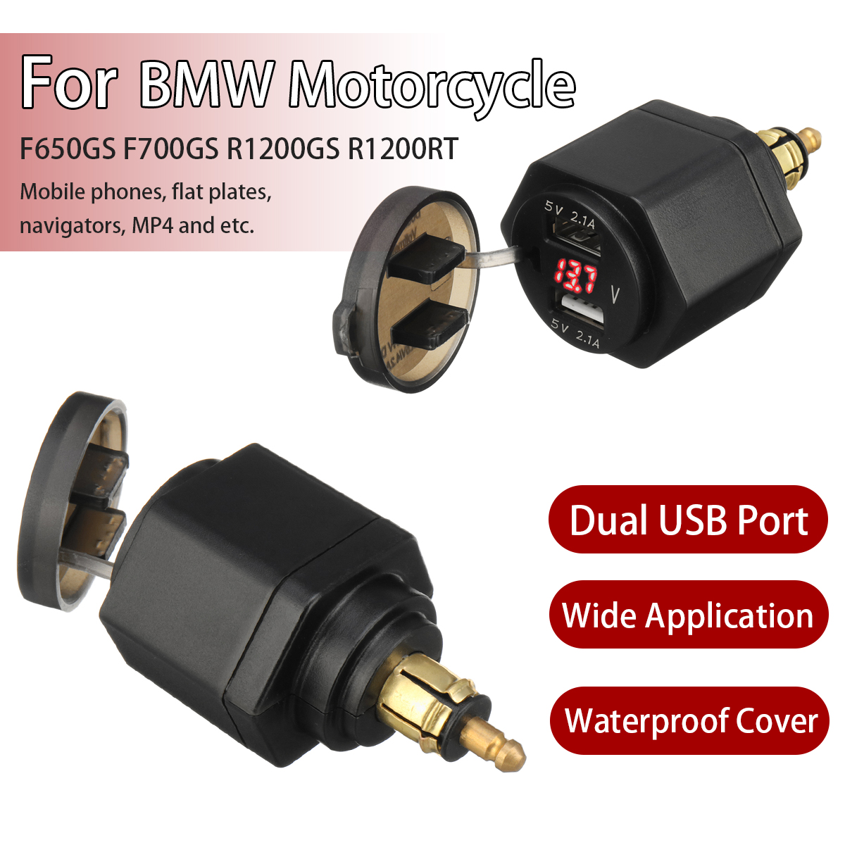 1X 4.2A Dual USB Voltage Display Motorcycle Charger For BMW F800GS F650GS F700GS