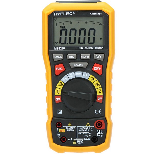 

HYELEC PEAKMETER MS8236 Auto Range Digital Multimeter with AC/DC Amp Volt Resistance Capacitance Frequency Temperature Test and USB Data Logger