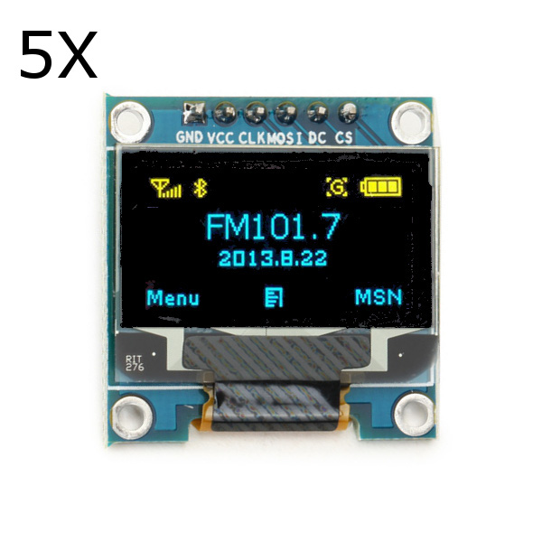 

5Pcs 0.96 Inch 6Pin 12864 SPI Blue Yellow OLED Display Module For Arduino
