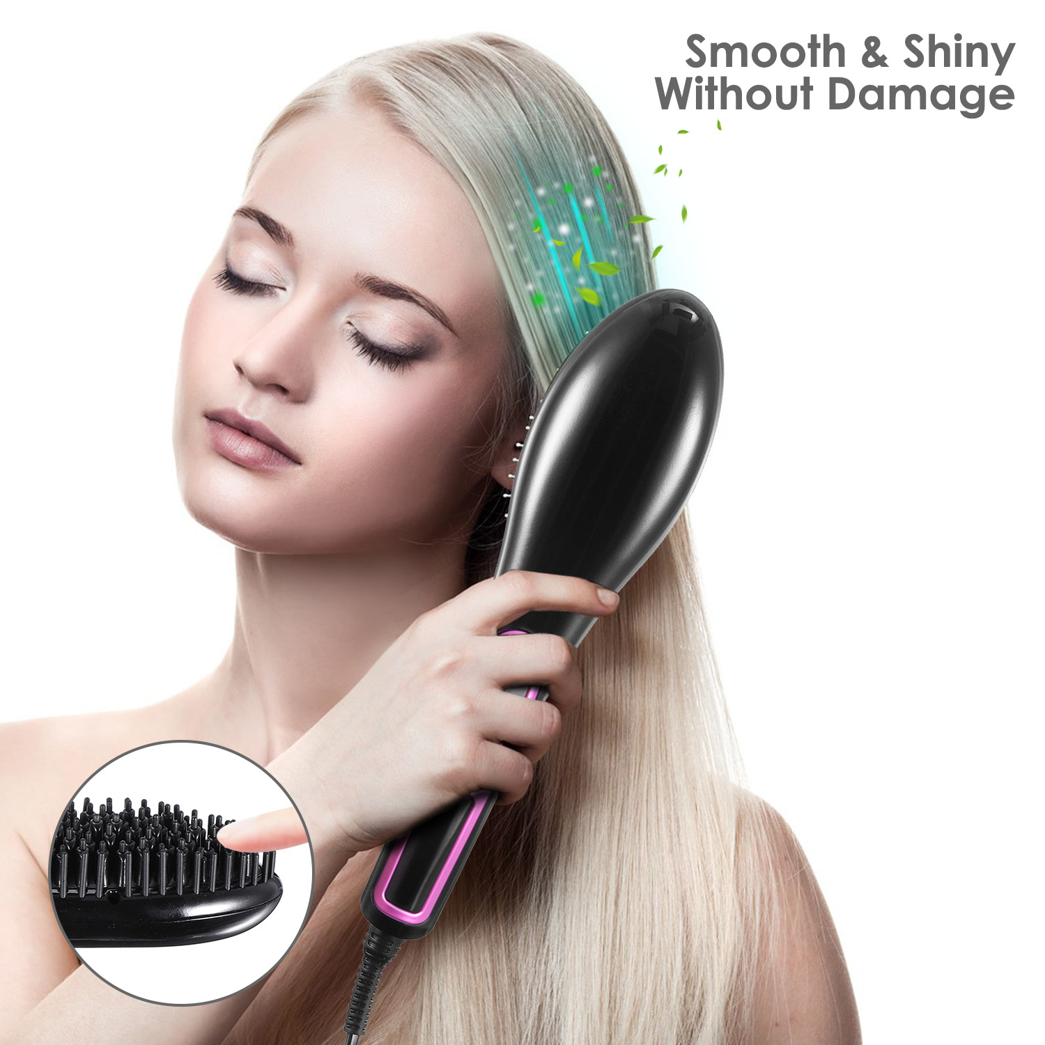 Hair Straightener Brush Anti-scald Electric Ionic Straightening Comb Ceramic Heating Temperature Adjustable Auto-Off Hair Brush